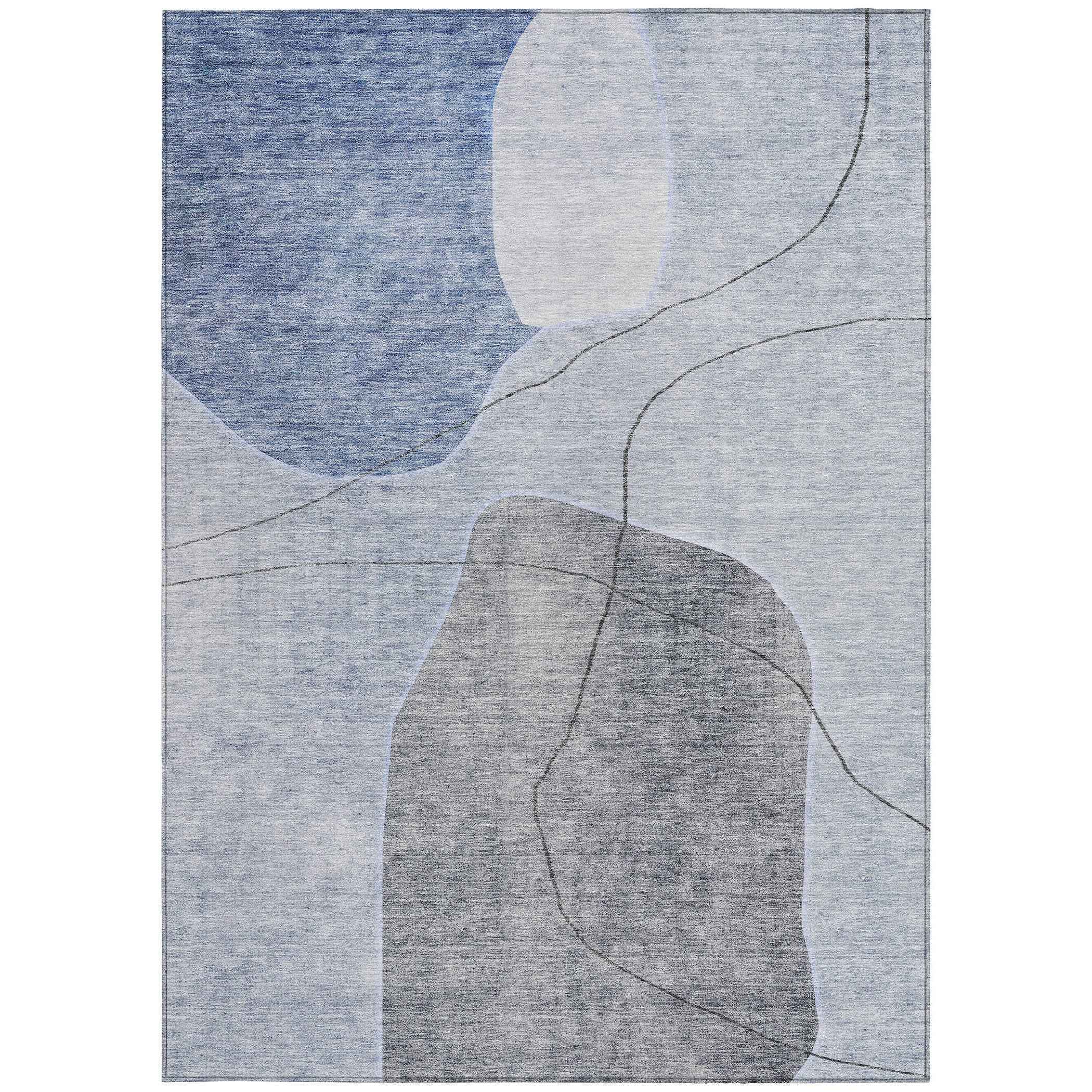 10' X 14' Denim Blue And Sky Blue Abstract Washable Indoor Outdoor Area Rug