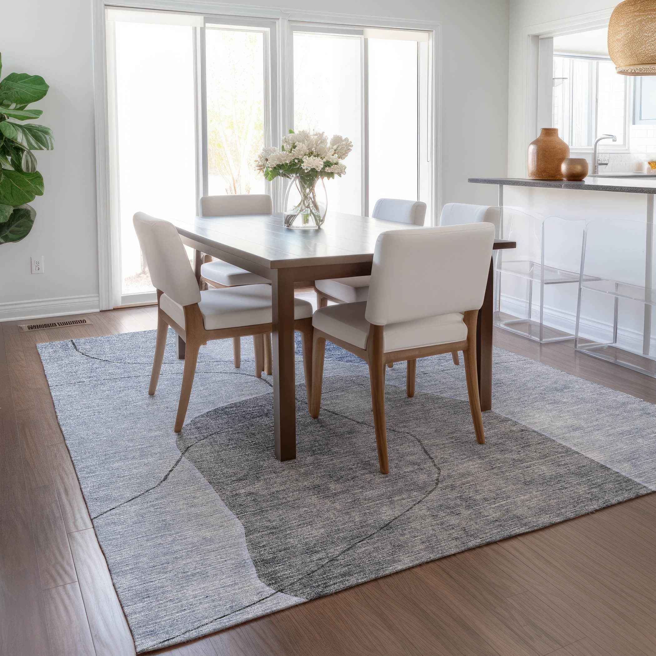 10' X 14' Denim Blue And Sky Blue Abstract Washable Indoor Outdoor Area Rug