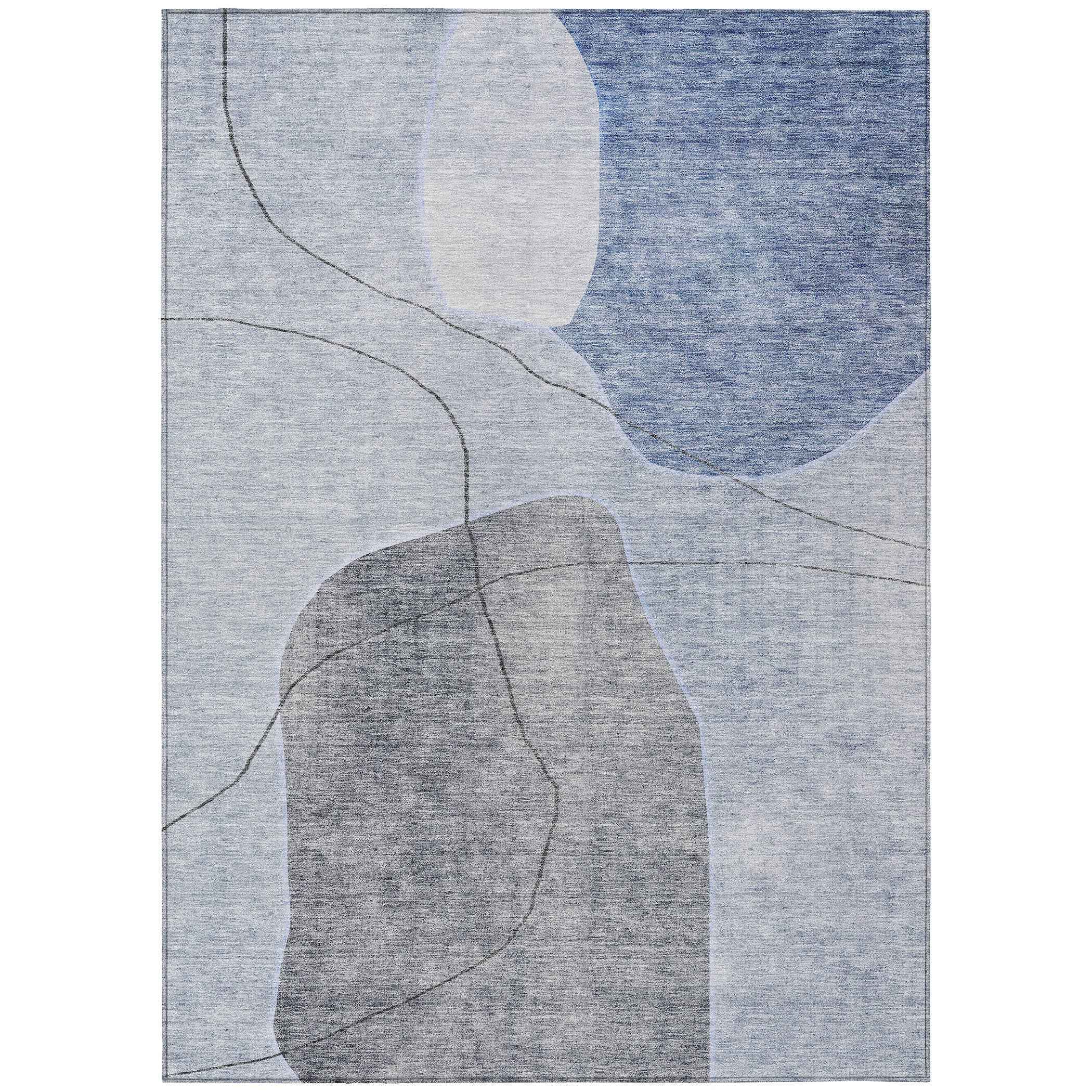 10' X 14' Denim Blue And Sky Blue Abstract Washable Indoor Outdoor Area Rug