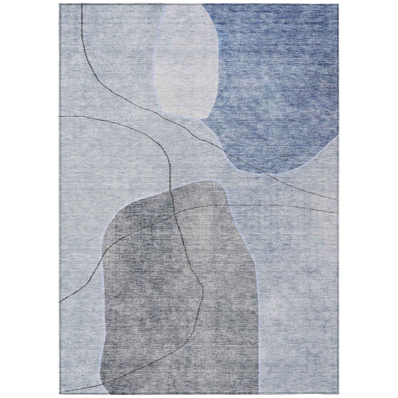 10' X 14' Denim Blue And Sky Blue Abstract Washable Indoor Outdoor Area Rug