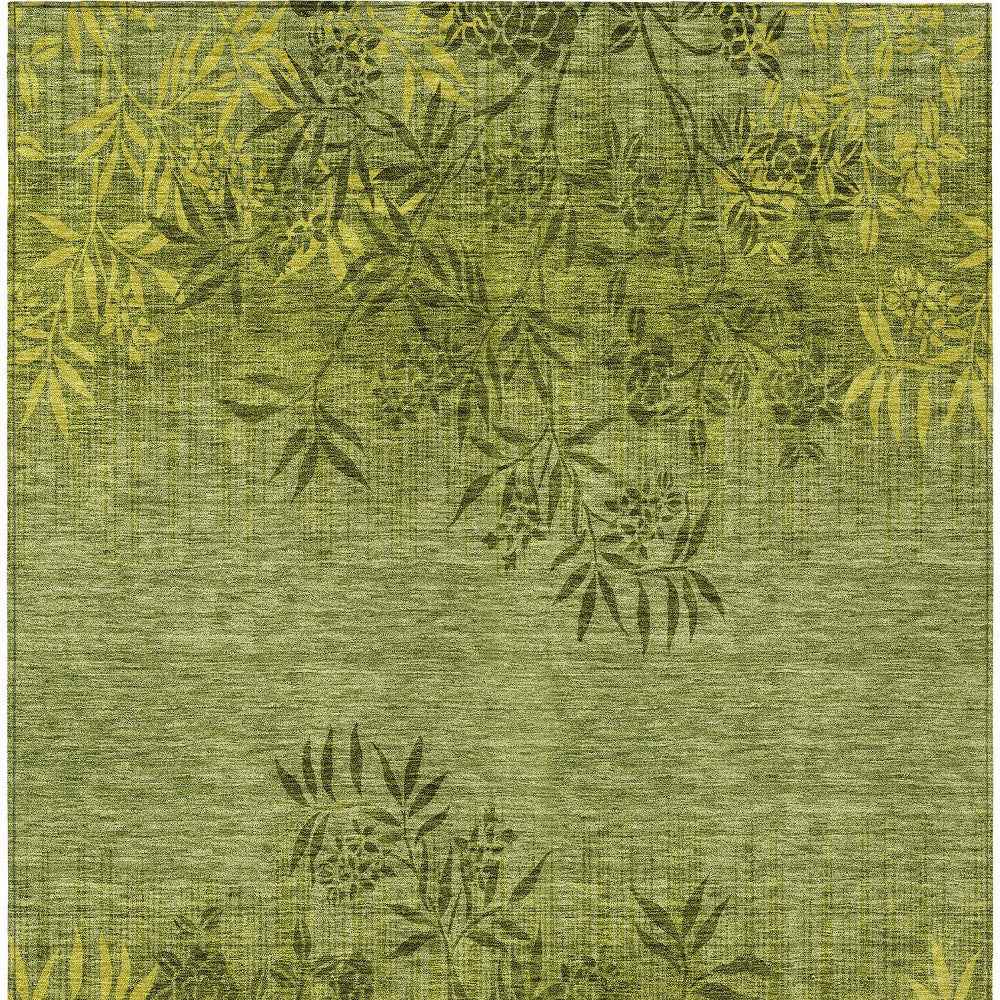 8' X 10' Olive Green And Fern Green Floral Washable Indoor Outdoor Area Rug