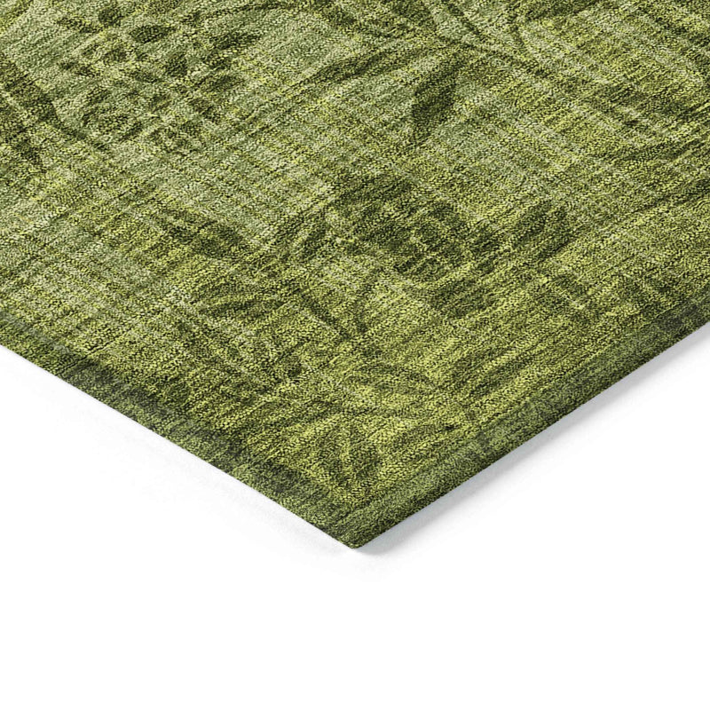 8' X 10' Olive Green And Fern Green Floral Washable Indoor Outdoor Area Rug
