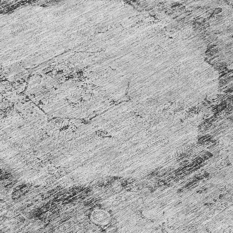 8' Gray Charcoal And Silver Round Oriental Washable Indoor Outdoor Area Rug