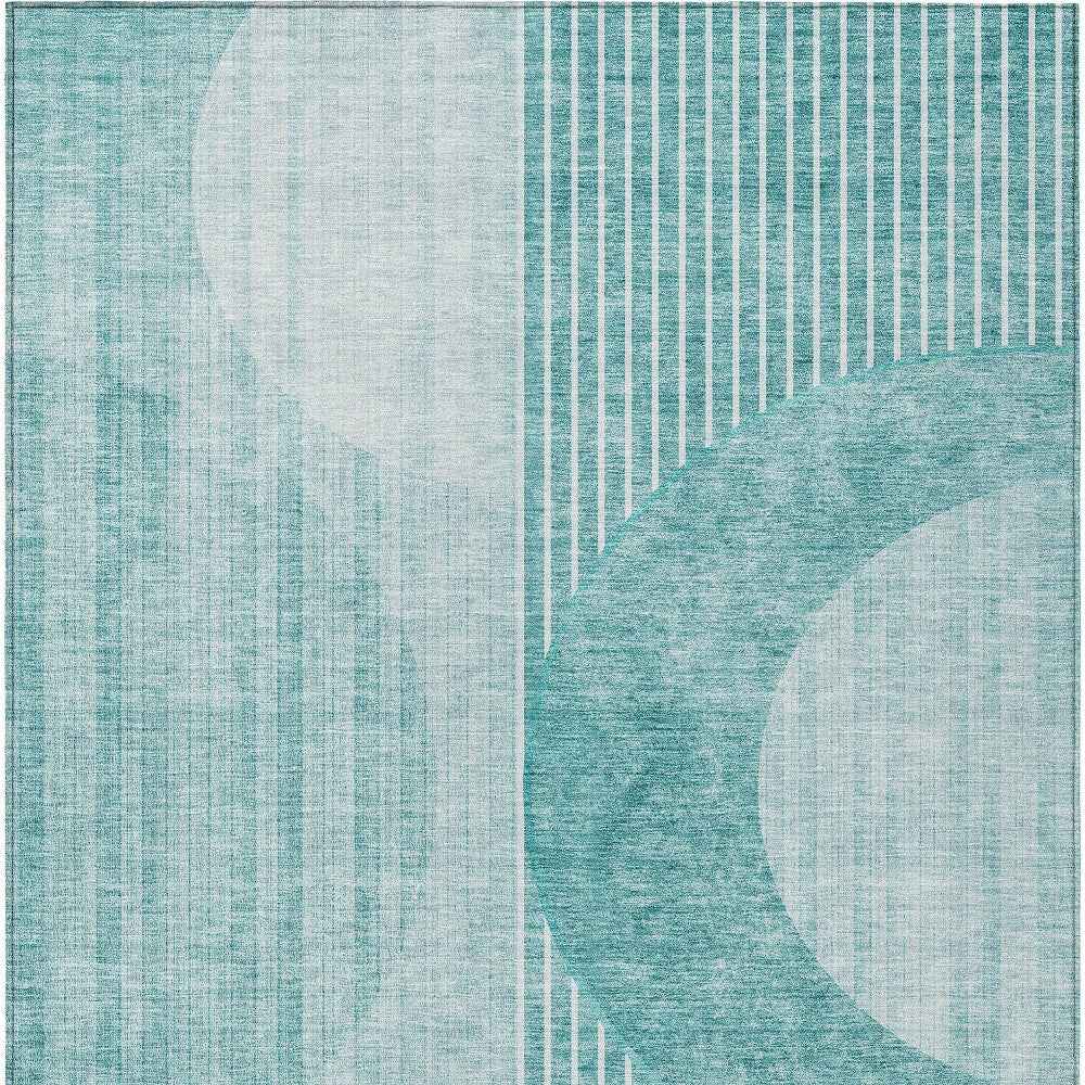 8' X 10' Teal Blue And Aqua Geometric Washable Indoor Outdoor Area Rug