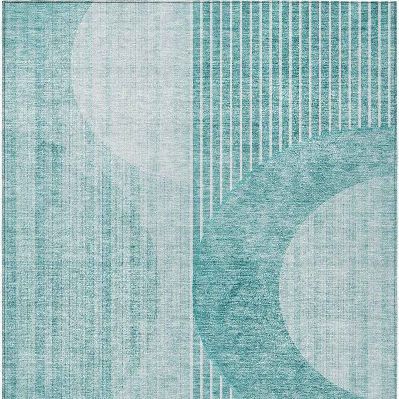 8' X 10' Teal Blue And Aqua Geometric Washable Indoor Outdoor Area Rug