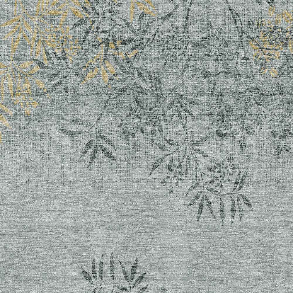 3' X 5' Gray Charcoal And Gold Floral Washable Indoor Outdoor Area Rug