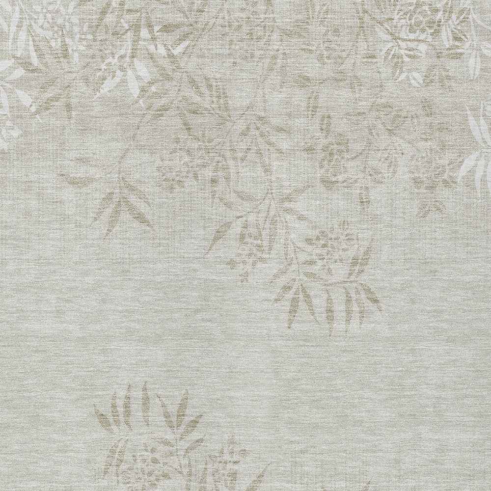 10' X 14' Beige Tan And Ivory Floral Washable Indoor Outdoor Area Rug