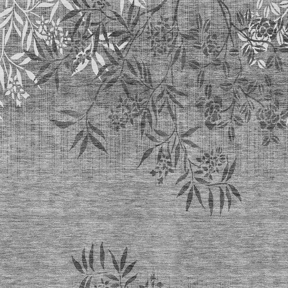 8' X 10' Gray Charcoal And Ivory Floral Washable Indoor Outdoor Area Rug