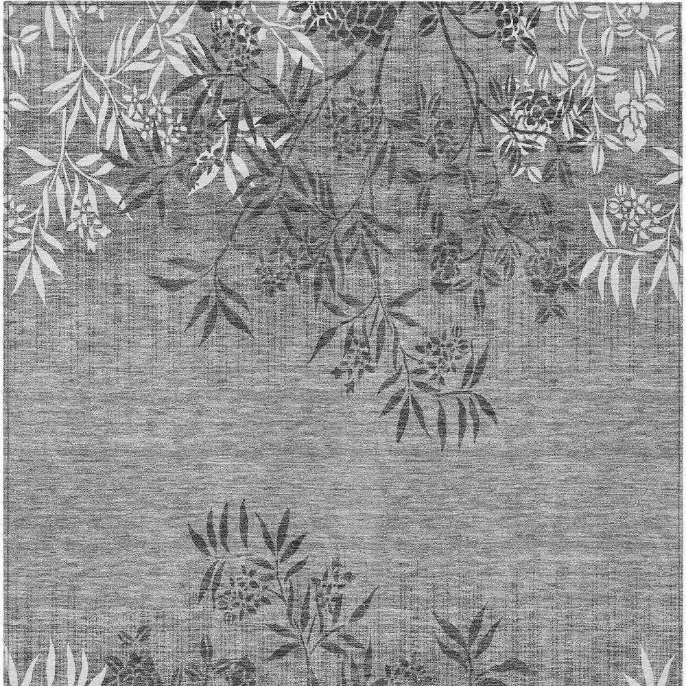 8' X 10' Gray Charcoal And Ivory Floral Washable Indoor Outdoor Area Rug