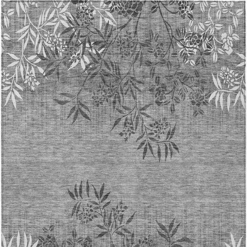 8' X 10' Gray Charcoal And Ivory Floral Washable Indoor Outdoor Area Rug
