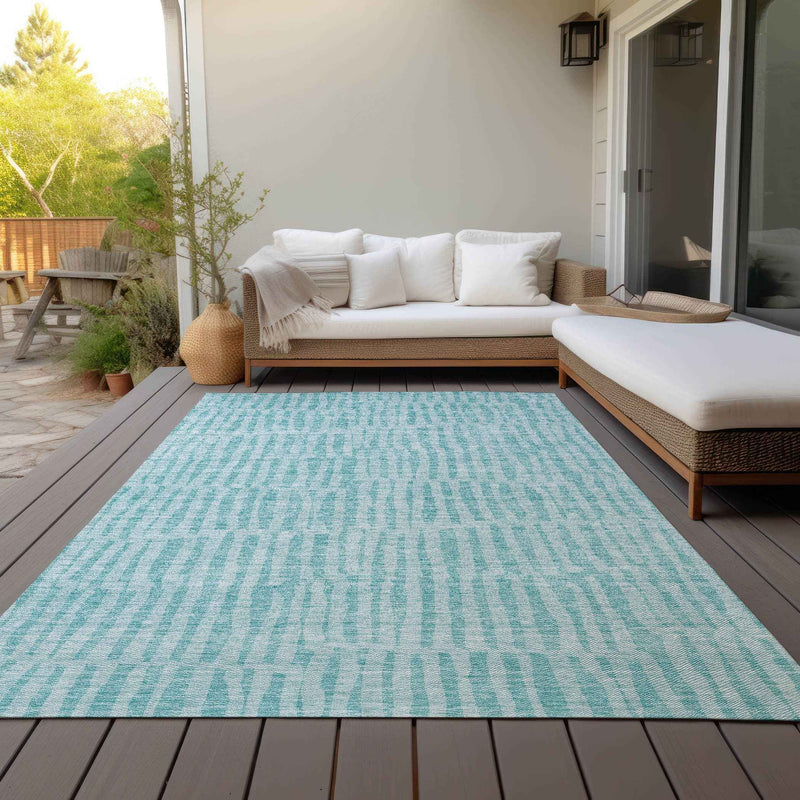 3' X 5' Teal Blue And Aqua Striped Washable Indoor Outdoor Area Rug
