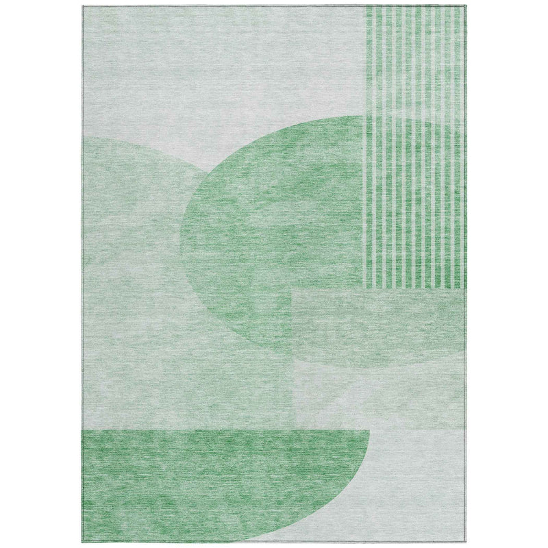 5' X 8' Green And Mint Green Geometric Washable Indoor Outdoor Area Rug