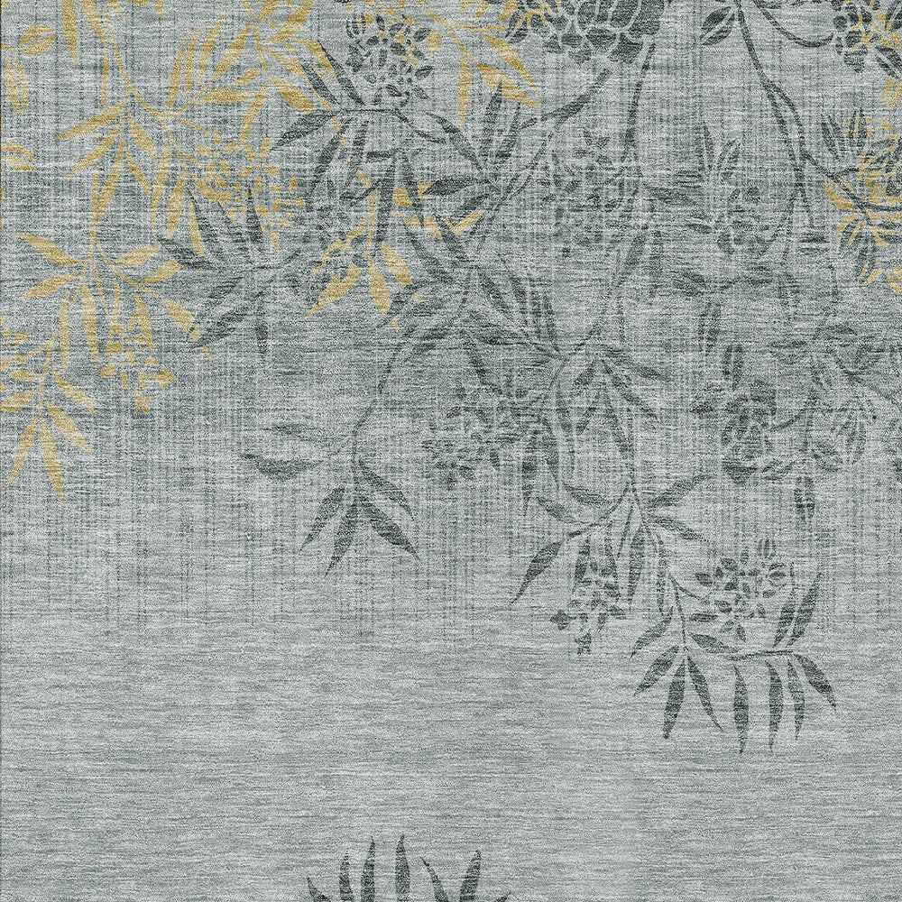 5' X 8' Gray Charcoal And Gold Floral Washable Indoor Outdoor Area Rug