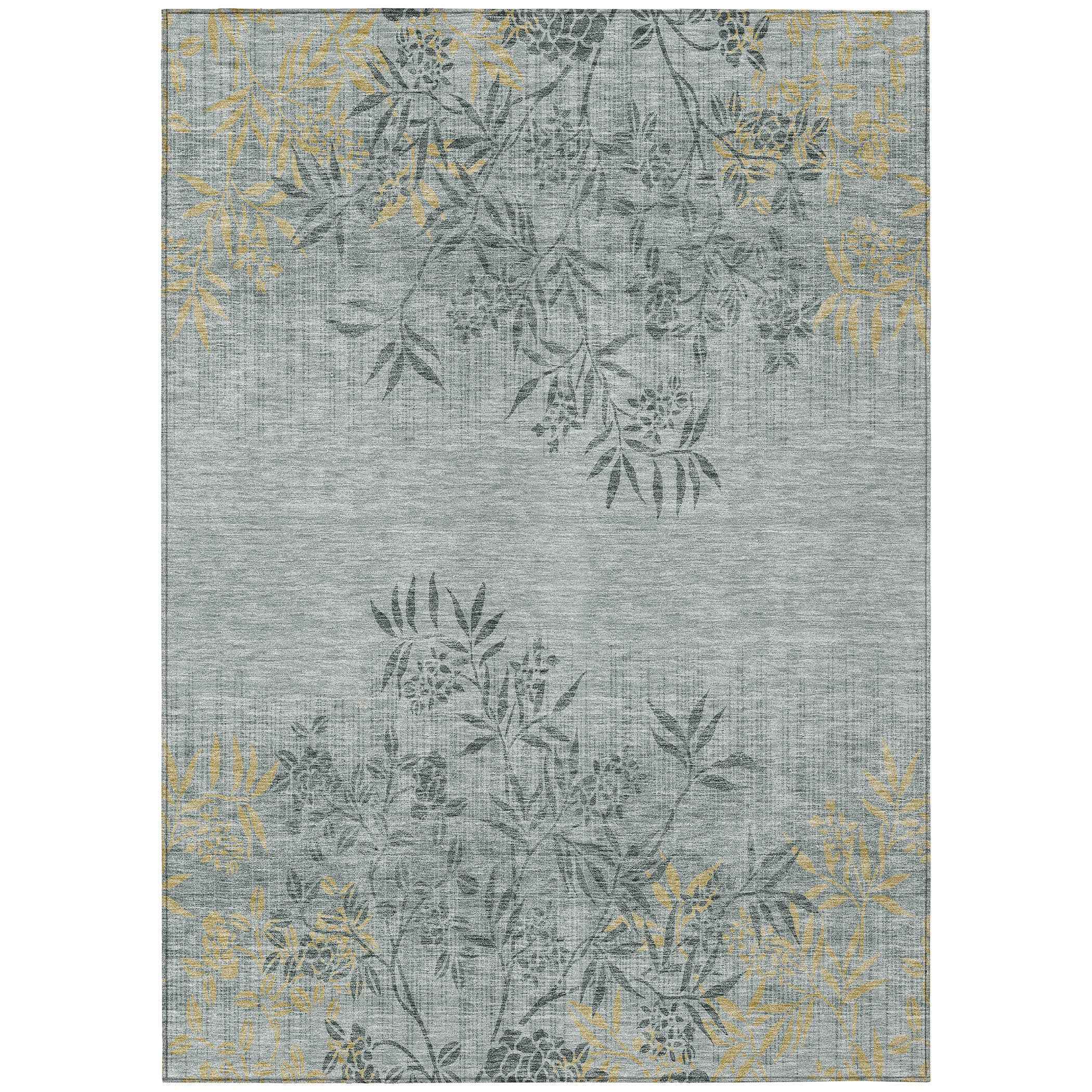5' X 8' Gray Charcoal And Gold Floral Washable Indoor Outdoor Area Rug