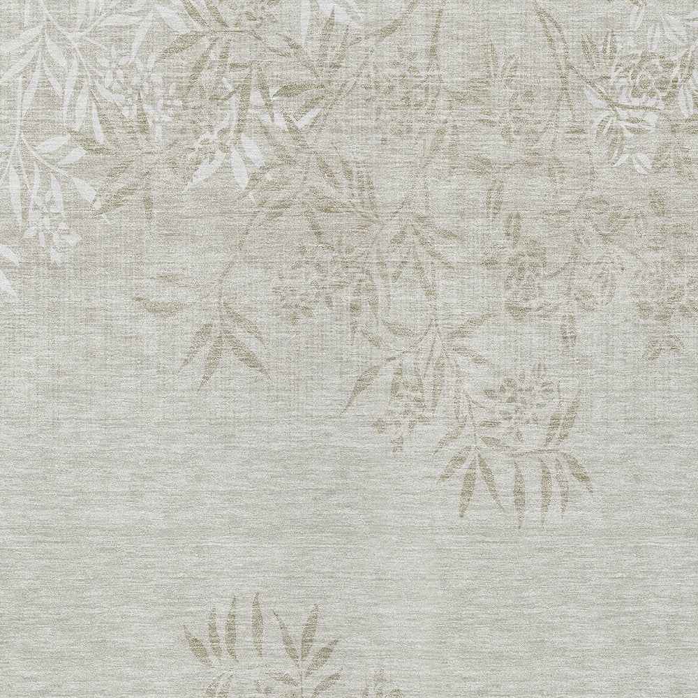 8' X 10' Beige Tan And Ivory Floral Washable Indoor Outdoor Area Rug