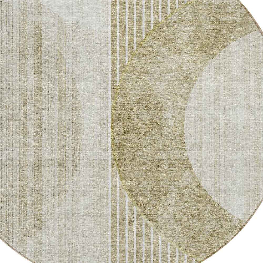 8' Taupe Beige And Tan Round Geometric Washable Indoor Outdoor Area Rug