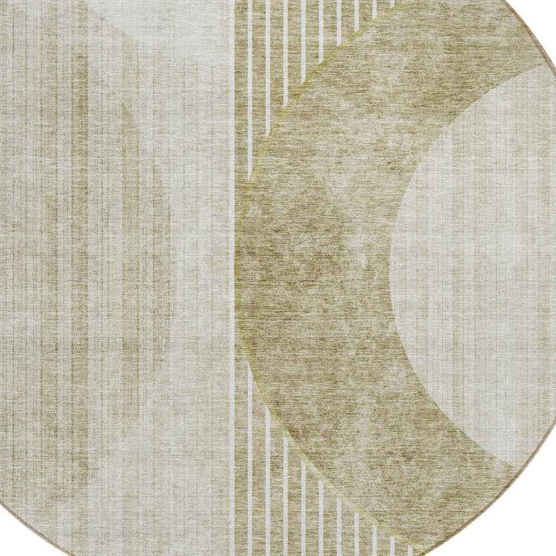 8' Taupe Beige And Tan Round Geometric Washable Indoor Outdoor Area Rug