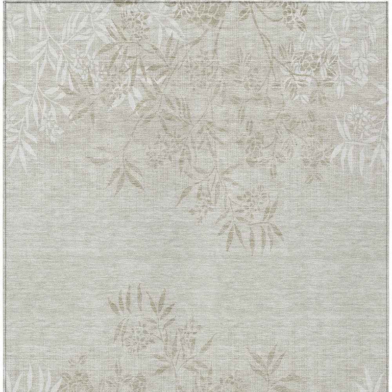 8' X 10' Beige Tan And Ivory Floral Washable Indoor Outdoor Area Rug