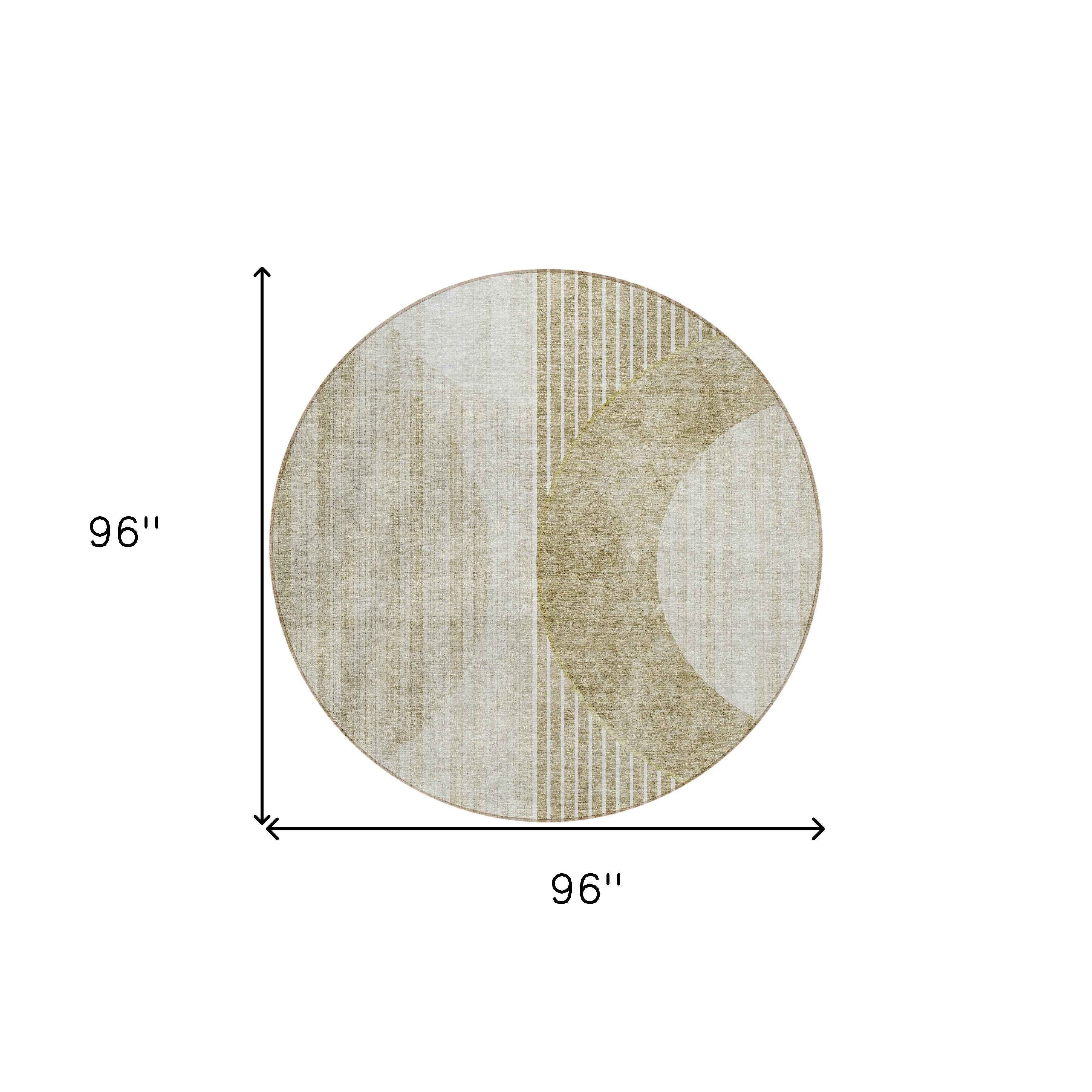 8' Taupe Beige And Tan Round Geometric Washable Indoor Outdoor Area Rug