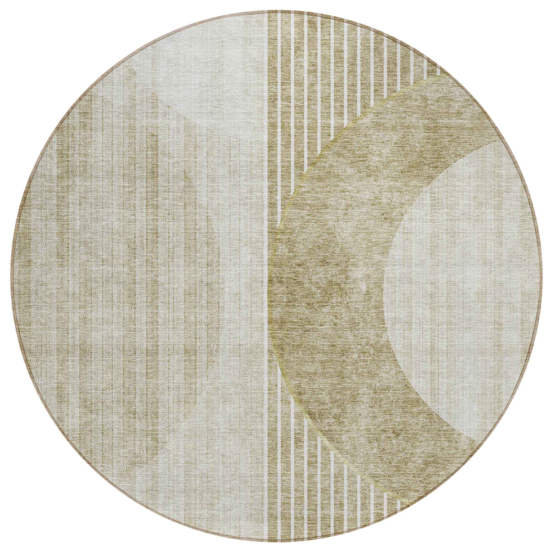 8' Taupe Beige And Tan Round Geometric Washable Indoor Outdoor Area Rug