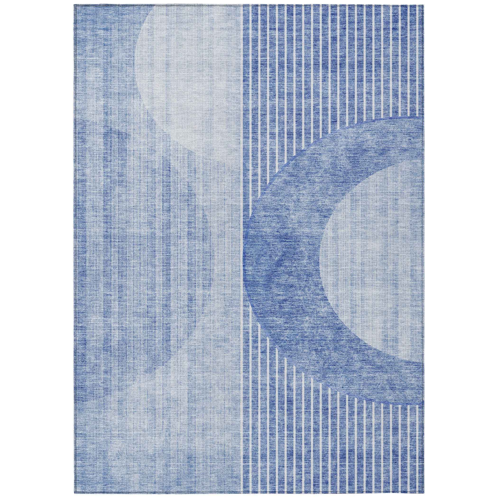 8' X 10' Denim Blue And Sky Blue Geometric Washable Indoor Outdoor Area Rug