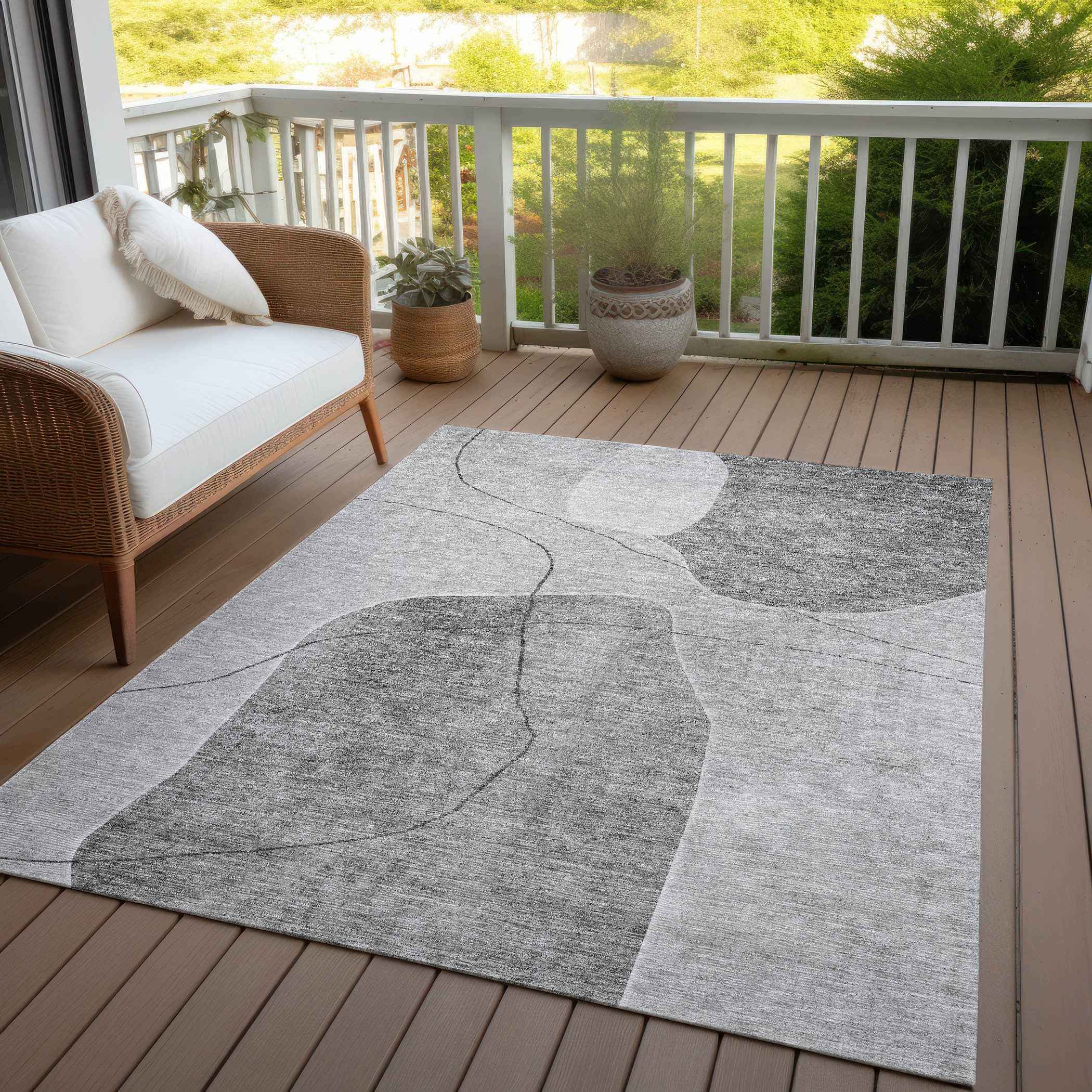 10' X 14' Gray Charcoal And Silver Abstract Washable Indoor Outdoor Area Rug