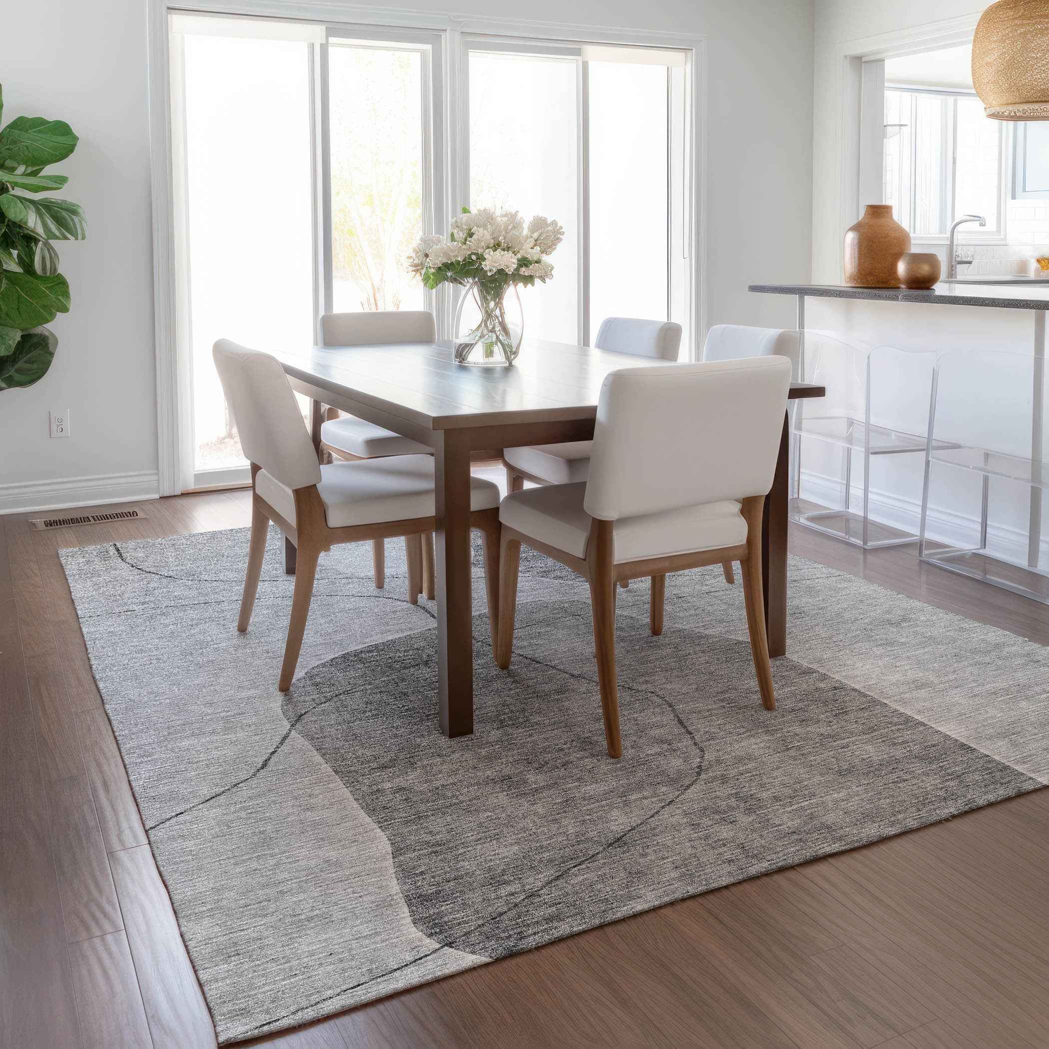 10' X 14' Gray Charcoal And Silver Abstract Washable Indoor Outdoor Area Rug