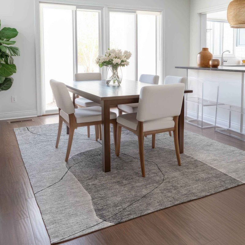 10' X 14' Gray Charcoal And Silver Abstract Washable Indoor Outdoor Area Rug