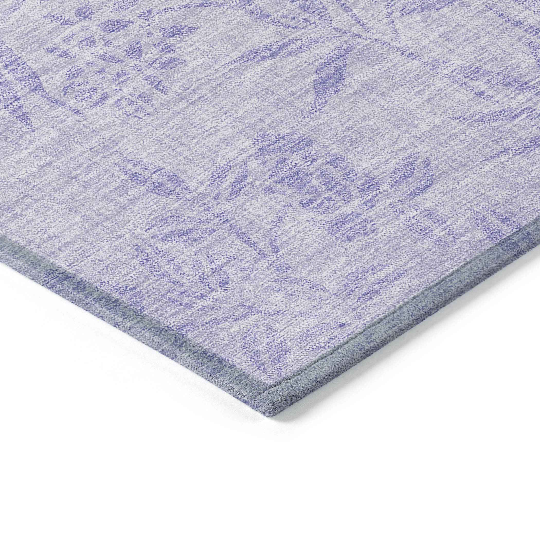 9' X 12' Lilac Purple And Ivory Floral Washable Indoor Outdoor Area Rug