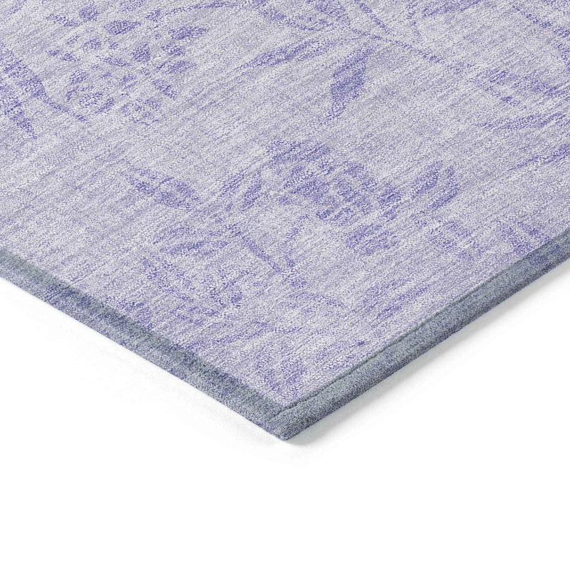 9' X 12' Lilac Purple And Ivory Floral Washable Indoor Outdoor Area Rug