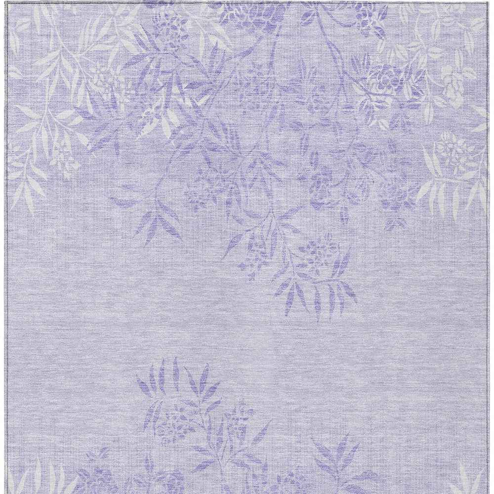 9' X 12' Lilac Purple And Ivory Floral Washable Indoor Outdoor Area Rug