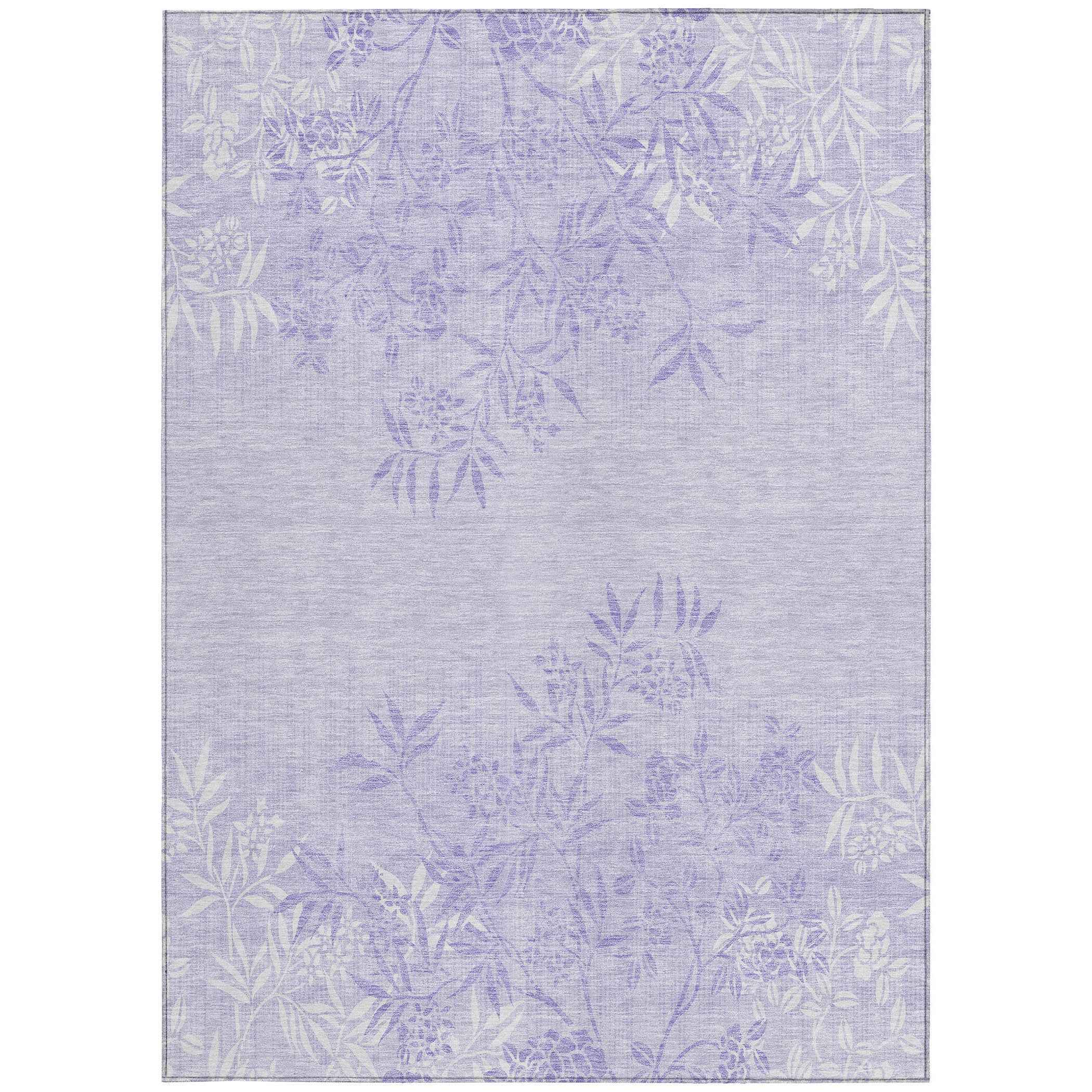 9' X 12' Lilac Purple And Ivory Floral Washable Indoor Outdoor Area Rug