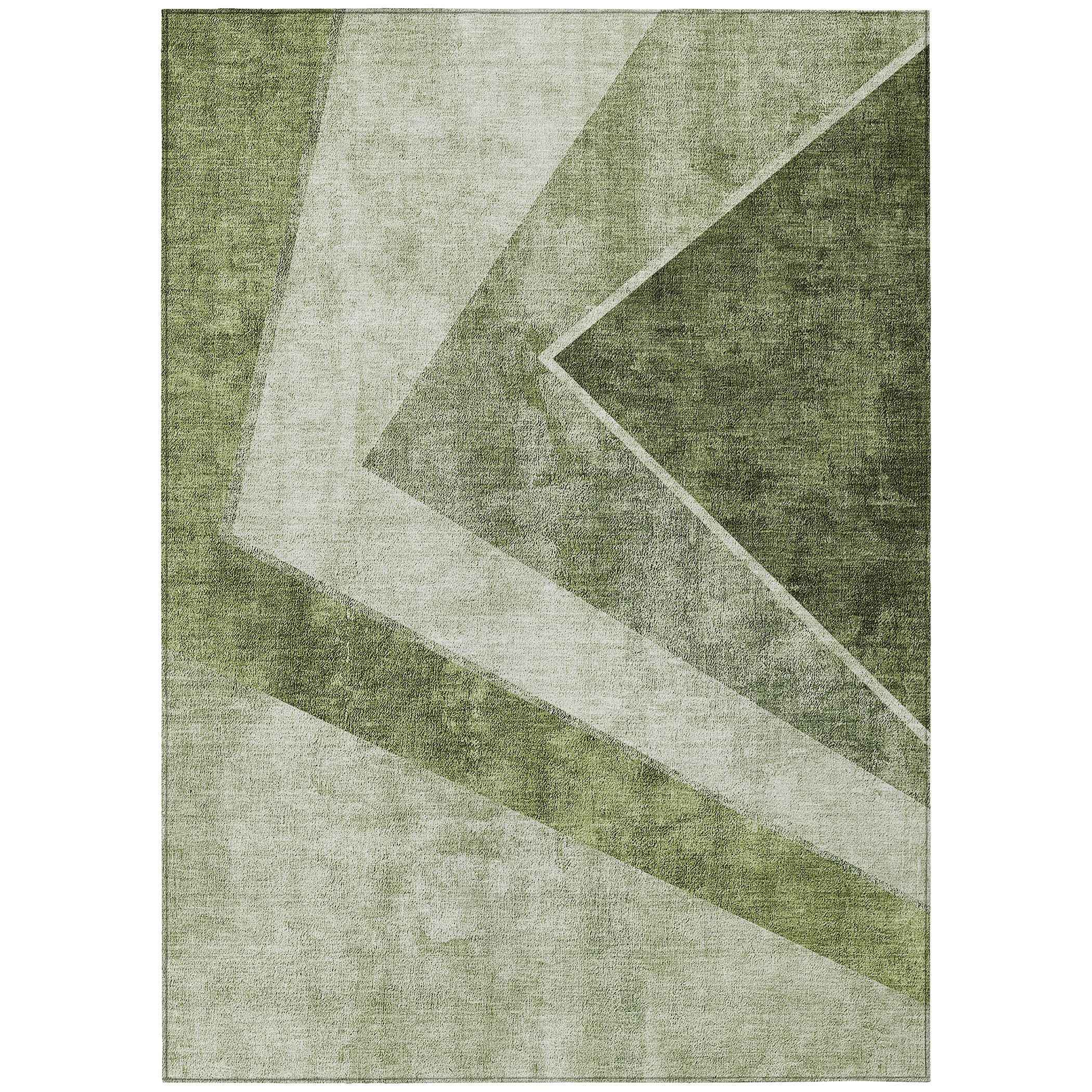 5' X 8' Olive Green And Artichoke Green Geometric Washable Indoor Outdoor Area Rug