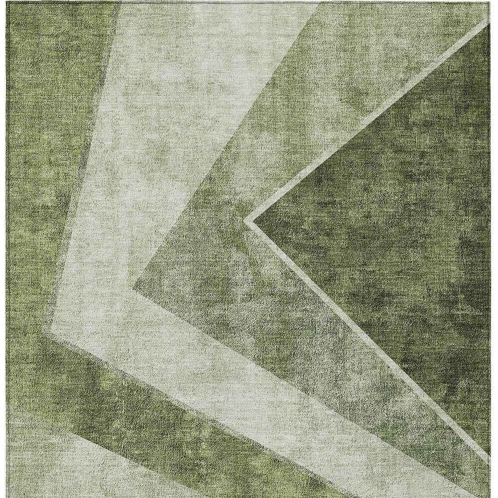 5' X 8' Olive Green And Artichoke Green Geometric Washable Indoor Outdoor Area Rug