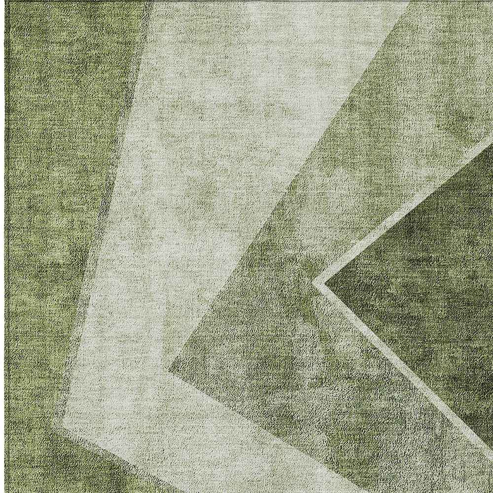 5' X 8' Olive Green And Artichoke Green Geometric Washable Indoor Outdoor Area Rug