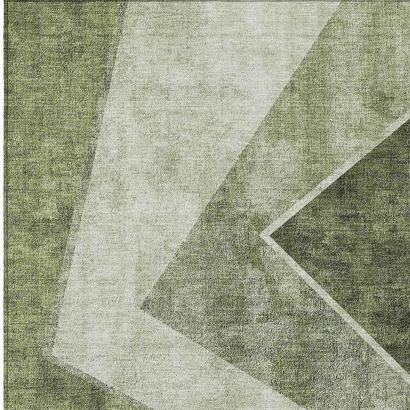 5' X 8' Olive Green And Artichoke Green Geometric Washable Indoor Outdoor Area Rug