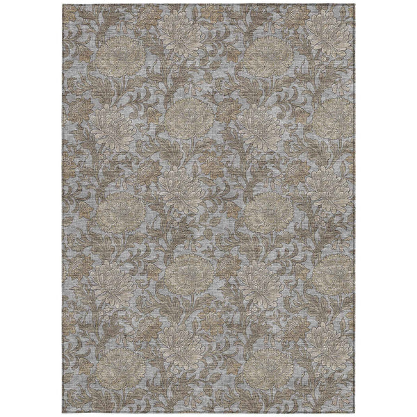 3' X 5' Gray Silver And Taupe Floral Washable Indoor Outdoor Area Rug