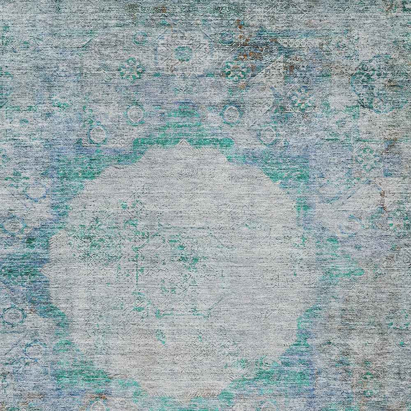 10' X 14' Teal Blue Aqua And Gray Oriental Washable Indoor Outdoor Area Rug