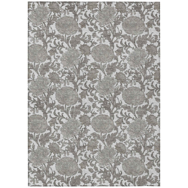 5' X 8' Ivory And Gray Floral Washable Indoor Outdoor Area Rug