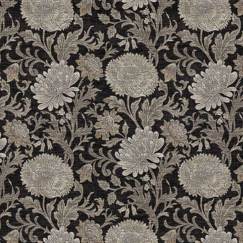 9' X 12' Black Taupe And Beige Floral Washable Indoor Outdoor Area Rug