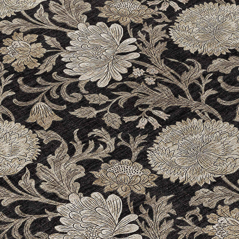 3' X 5' Black Taupe And Beige Floral Washable Indoor Outdoor Area Rug
