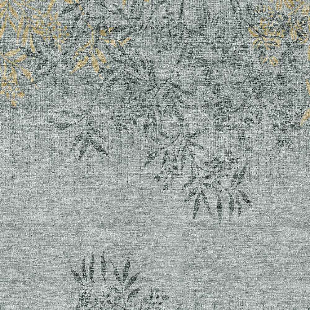 8' X 10' Gray Charcoal And Gold Floral Washable Indoor Outdoor Area Rug