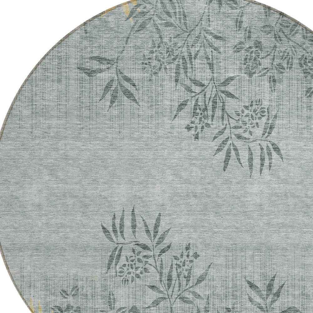 8' Gray Charcoal And Gold Round Floral Washable Indoor Outdoor Area Rug