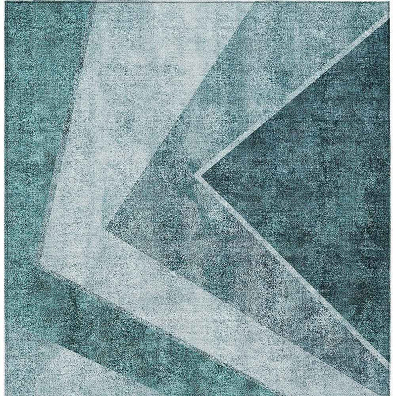 9' X 12' Teal Blue Aqua And Blue Geometric Washable Indoor Outdoor Area Rug
