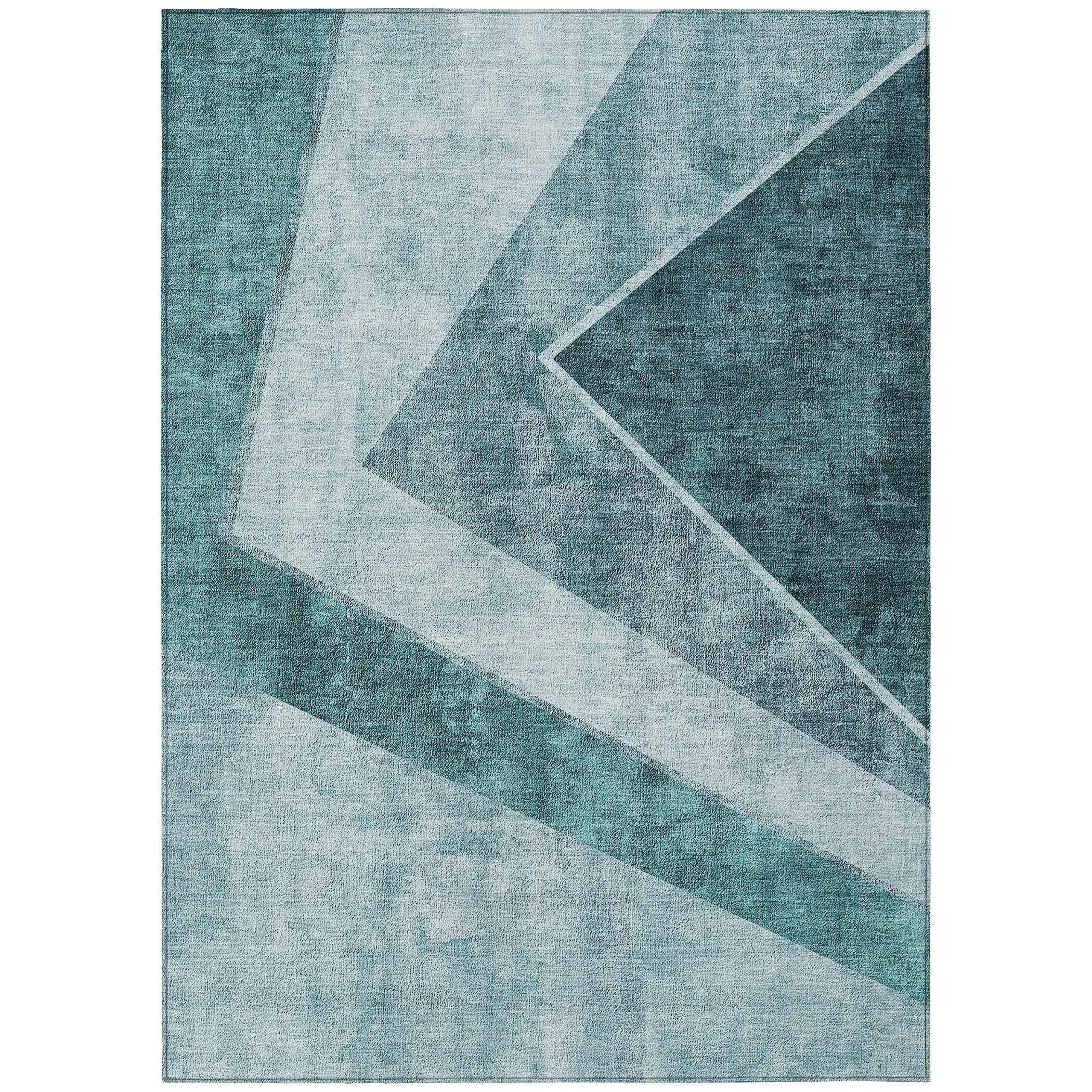 9' X 12' Teal Blue Aqua And Blue Geometric Washable Indoor Outdoor Area Rug