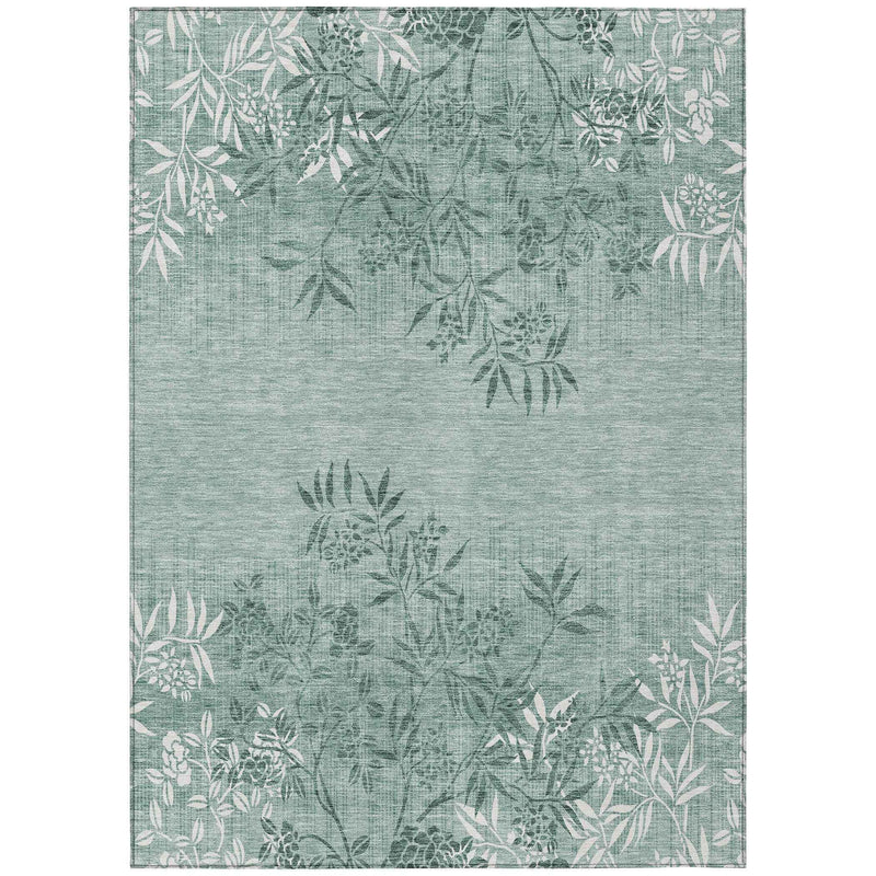 10' X 14' Sage Fern Green And Ivory Floral Washable Indoor Outdoor Area Rug