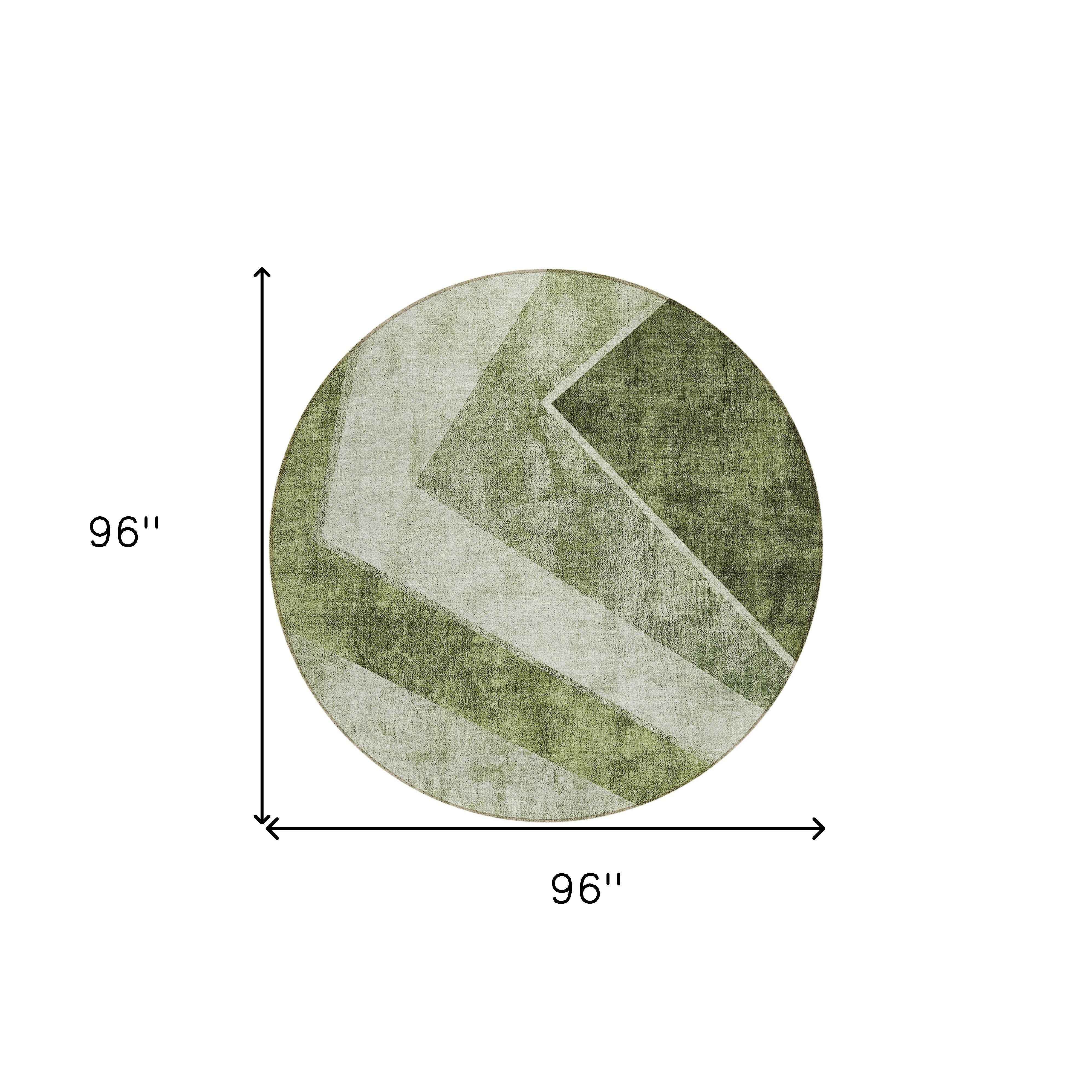 8' Olive Green And Artichoke Green Round Geometric Washable Indoor Outdoor Area Rug