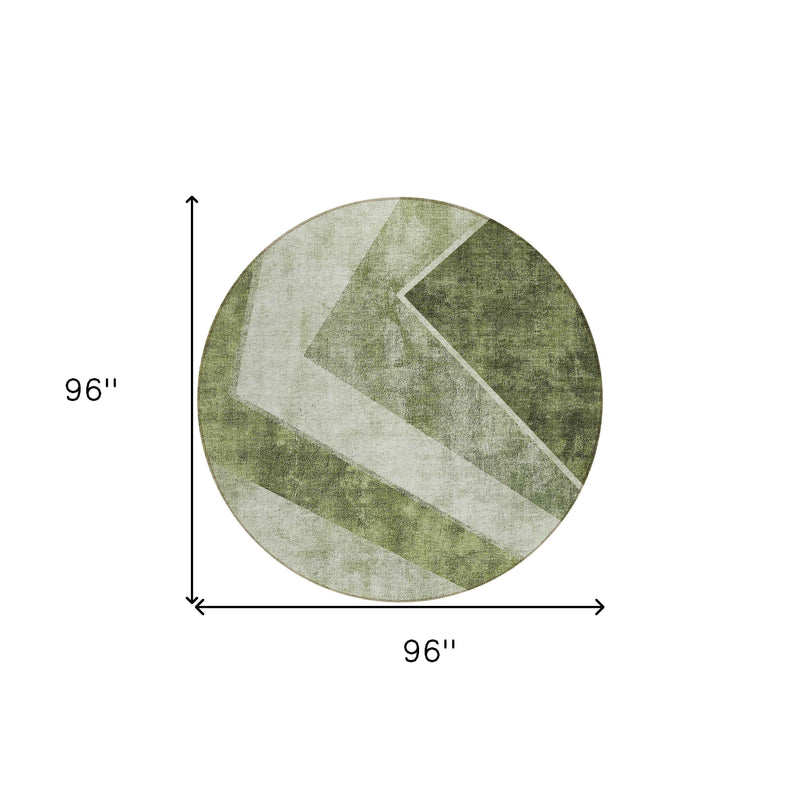 8' Olive Green And Artichoke Green Round Geometric Washable Indoor Outdoor Area Rug