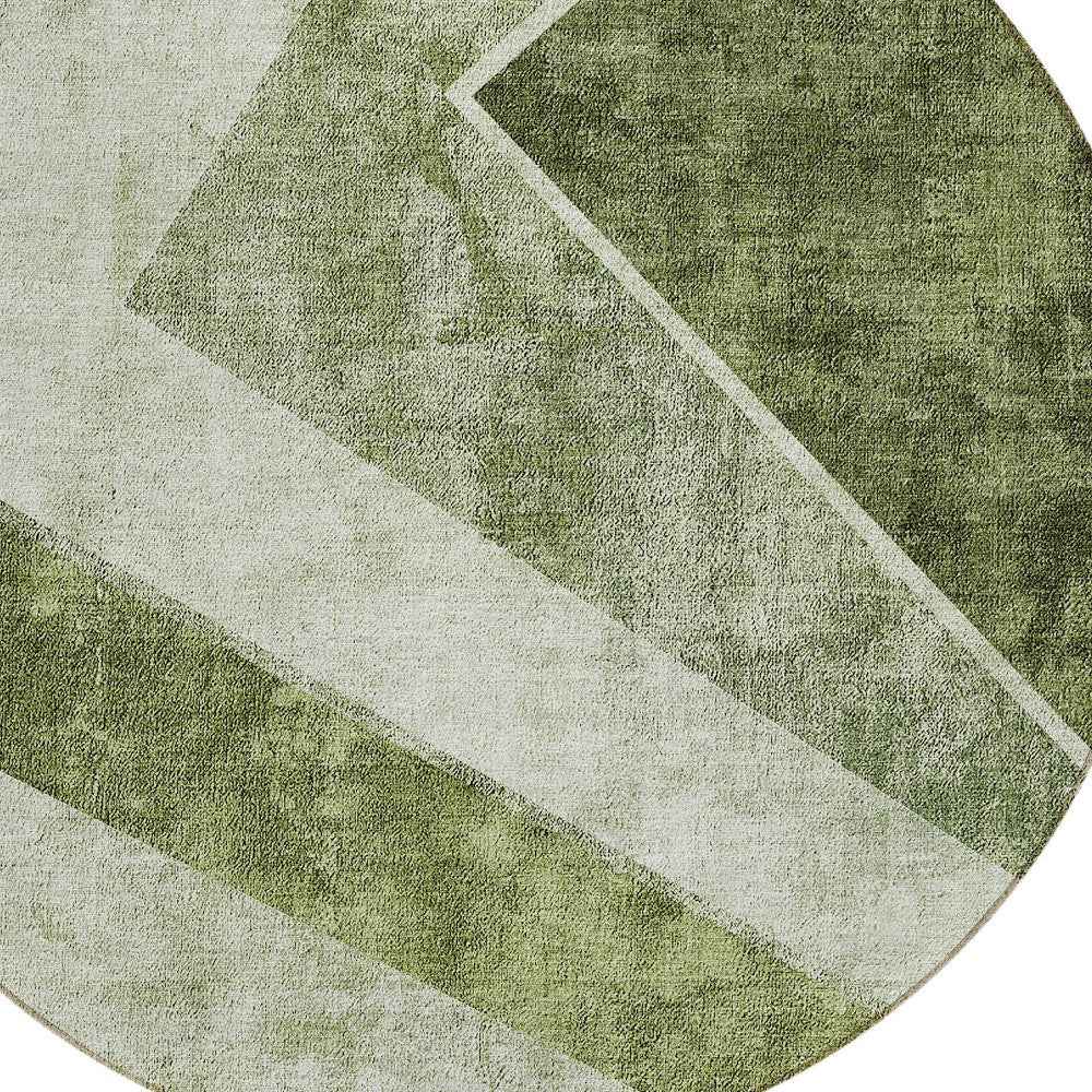 8' Olive Green And Artichoke Green Round Geometric Washable Indoor Outdoor Area Rug