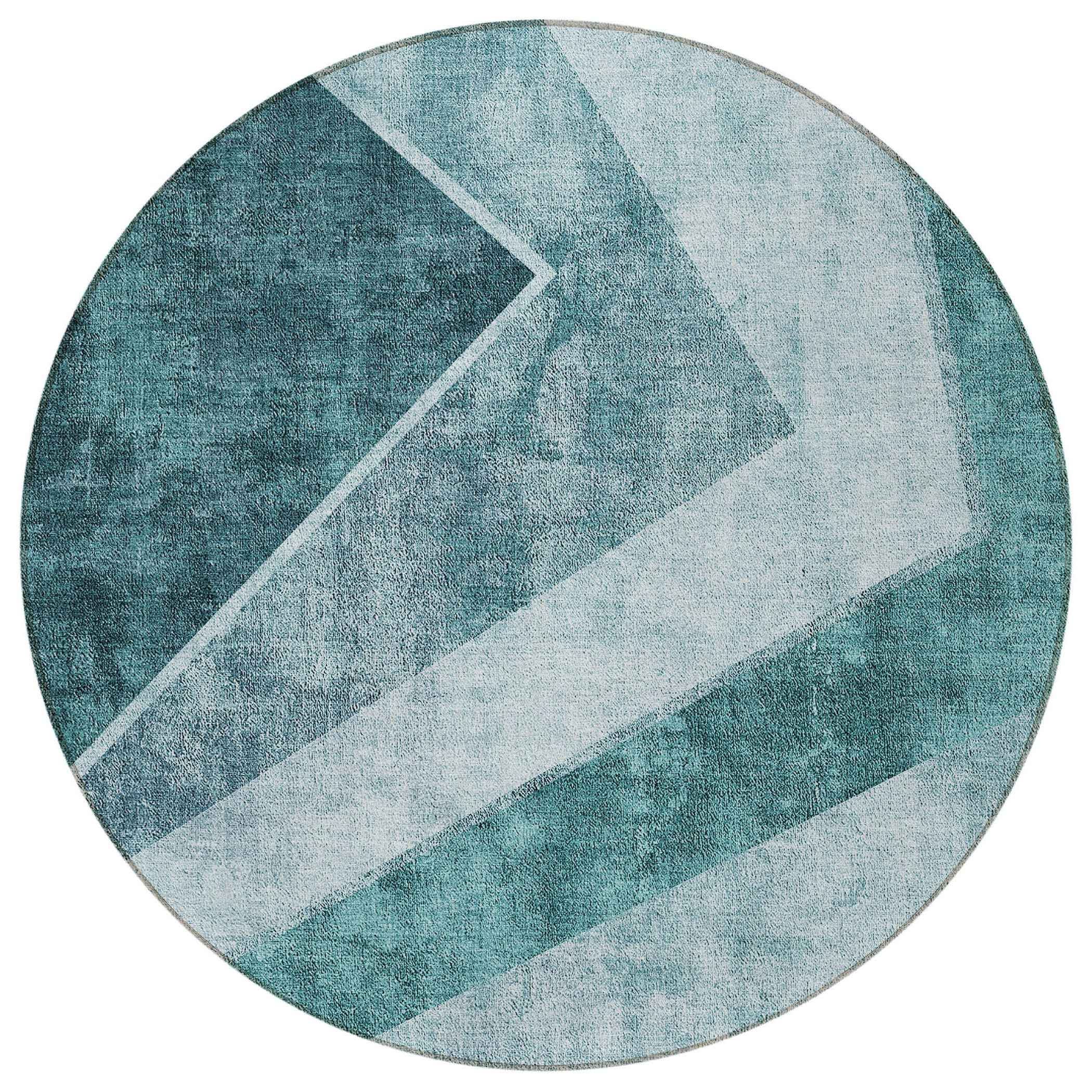8' Teal Blue Aqua And Blue Round Geometric Washable Indoor Outdoor Area Rug